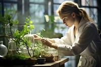 Female scientist checking a plant gardening nature adult. AI generated Image by rawpixel.