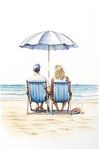 Couple sitting beach furniture vacation. AI generated Image by rawpixel.