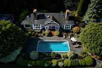 Traditional american house architecture outdoors backyard. 