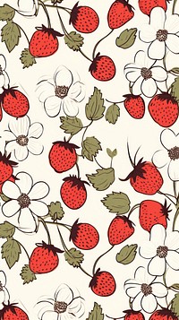 Strawberries and flowers pattern strawberry wallpaper. AI generated Image by rawpixel.