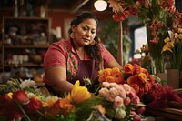 Chubby native american woman working flower adult. AI generated Image by rawpixel.