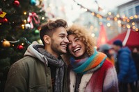 Lgbt couple christmas laughing scarf. AI generated Image by rawpixel.