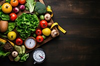 Weight loss scale with centimeter vegetable fruit food. AI generated Image by rawpixel.