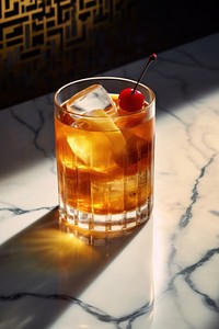 Whiskey cocktail with cherry drink glass refreshment. AI generated Image by rawpixel.