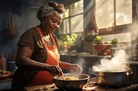 African descent columbian grandmother cooking food kitchen. 
