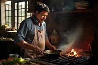 Latino father cooking food adult. AI generated Image by rawpixel.