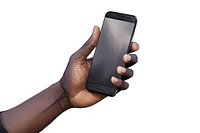 Hand holding a mobile phone white background portability electronics. AI generated Image by rawpixel.