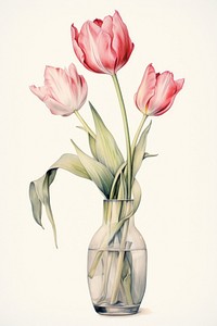 Tulip in a vase painting flower plant. AI generated Image by rawpixel.