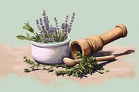 Herbs mortar and pestle lavender flower plant. AI generated Image by rawpixel.