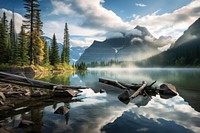 Lake at rocky mountain lake wilderness landscape. AI generated Image by rawpixel.