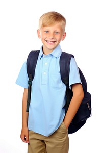 Child with school backpack standing white background intelligence. AI generated Image by rawpixel.