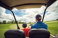 Driving a golf cart in golf course outdoors vehicle nature. AI generated Image by rawpixel.