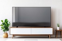 Mockup solid white blank screen television sideboard furniture. 