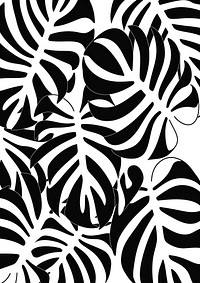 Monstera leaves pattern drawing black. 