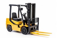 Forklift white background delivering equipment.