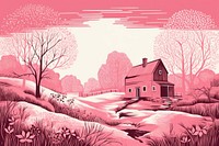 Small pink cottage nature architecture building. AI generated Image by rawpixel.
