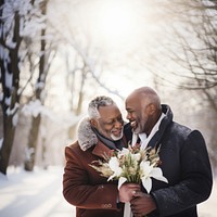 Senior couple outdoors wedding portrait. AI generated Image by rawpixel.
