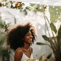 African american woman laughing portrait outdoors. AI generated Image by rawpixel.