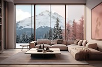 Living room architecture furniture mountain. AI generated Image by rawpixel.