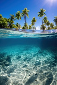 Paradise island tree underwater outdoors. 