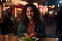 Woman eating a dish of salad adult smile happy. AI generated Image by rawpixel.