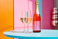 Champagne bottle glass table drink. AI generated Image by rawpixel.