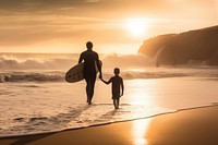 Father and son surfers coast outdoors surfing. AI generated Image by rawpixel.