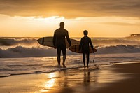 Father and son surfers outdoors surfing nature. AI generated Image by rawpixel.
