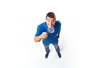 Man in blue T-shirt holding magnifying glass portrait t-shirt adult. AI generated Image by rawpixel.