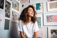 Teenager girl painting laughing smile. AI generated Image by rawpixel.