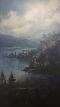 Lake landscape outdoors painting. AI generated Image by rawpixel.