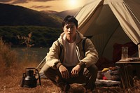 Korean male camping outdoors portrait. AI generated Image by rawpixel.