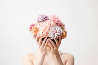 Hands holding paper head with human brain with flowers photography portrait adult. AI generated Image by rawpixel.