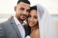Latinx bride and groom portrait wedding photography. AI generated Image by rawpixel.