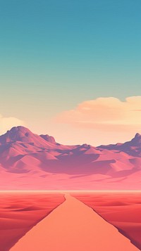 A brightly colored field and mountains overlooking the road backgrounds outdoors horizon. AI generated Image by rawpixel.