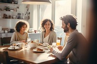 Family of four having breakfast coffee adult food. AI generated Image by rawpixel.