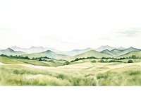 Mountains and grasslands landscape painting panoramic. AI generated Image by rawpixel.