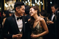 East asian couple celebration laughing wedding. 