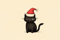 Black cat wearing santa hat drawing mammal animal. AI generated Image by rawpixel.