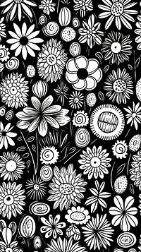 Flowers cute wallpaper pattern black white. AI generated Image by rawpixel.