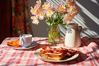 Breakfast flower table food. AI generated Image by rawpixel.