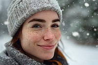 Woman with freckles on face portrait winter adult. AI generated Image by rawpixel.