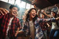 Filipino teenage friends dancing togetherness architecture. AI generated Image by rawpixel.