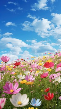 Spring flowers field nature landscape grassland. AI generated Image by rawpixel.