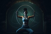 Woman doing yoga with a backbend wheel position adult determination flexibility. AI generated Image by rawpixel.