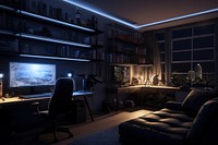Gamer room architecture furniture bookshelf. AI generated Image by rawpixel.