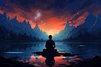 Man sitting in space meditating landscape outdoors. AI generated Image by rawpixel.