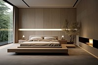 Luxury modern apartment bedroom furniture indoors.