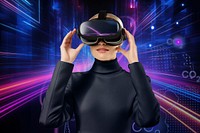 Woman wearing VR glass, digital device