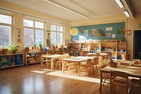 Kindergarten classroom Montessori learning kindergarten architecture furniture. 